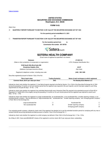 Thumbnail Sotera Health
 10-Q Quarterly Report FY2021 