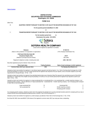 Thumbnail Sotera Health
 10-Q Quarterly Report FY2022 