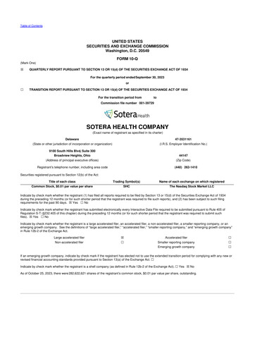 Thumbnail Sotera Health
 10-Q Quarterly Report FY2023 