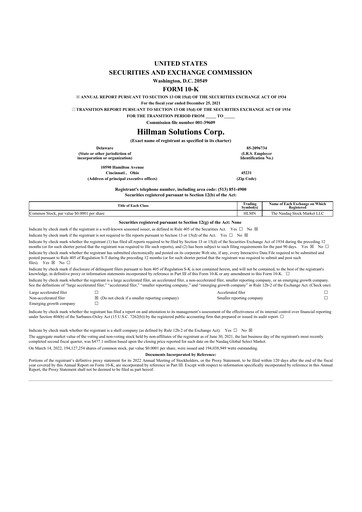 Thumbnail Hillman Solutions 10-K Annual Report 2021