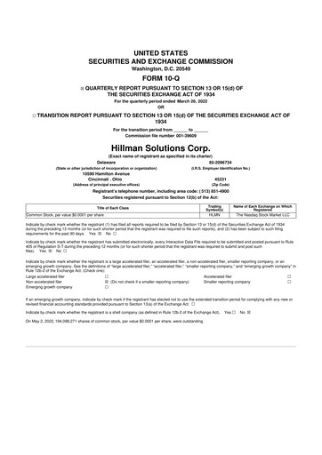 Vorschaubild Hillman Solutions 10-Q Quartalsbericht 2022 