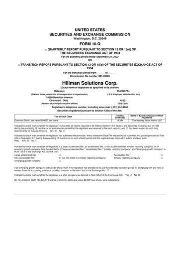 Vorschaubild Hillman Solutions 10-Q Quartalsbericht 2022 