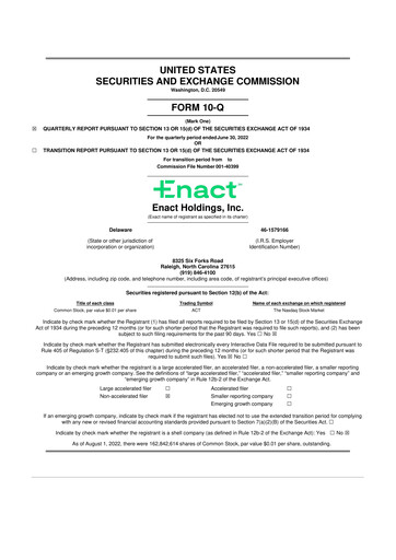 Thumbnail Enact Holdings 10-Q Quarterly Report FY2022 