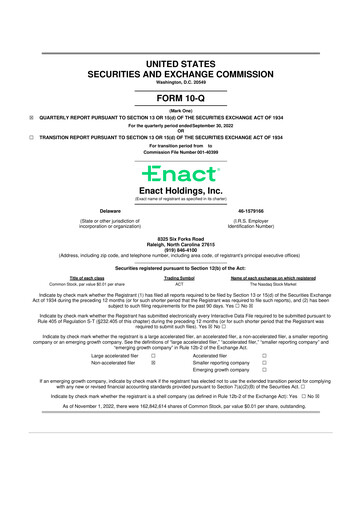 Thumbnail Enact Holdings 10-Q Quarterly Report FY2022 