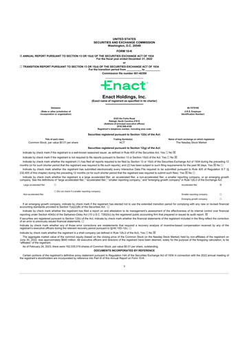 Thumbnail Enact Holdings 10-K Annual Report 2022