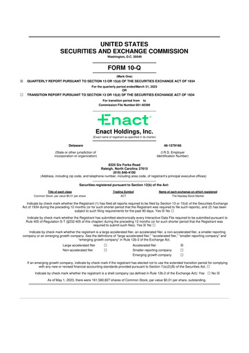 Thumbnail Enact Holdings 10-Q Quarterly Report FY2023 