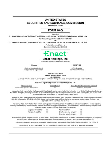 Thumbnail Enact Holdings 10-Q Quarterly Report FY2023 