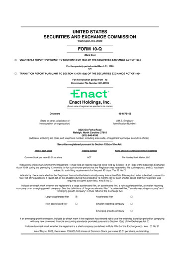 Thumbnail Enact Holdings 10-Q Quarterly Report FY 