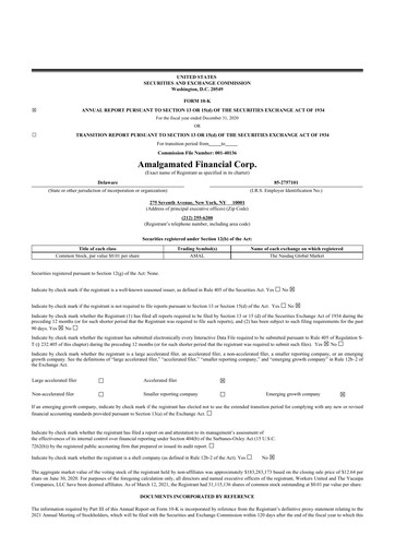 Thumbnail Amalgamated Financial 10-K Annual Report 2020