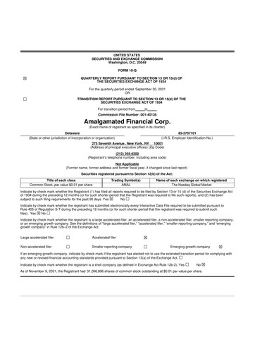 Vorschaubild Amalgamated Financial 10-Q Quartalsbericht 2021 