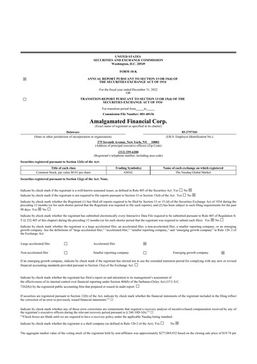 Thumbnail Amalgamated Financial 10-K Annual Report 2022