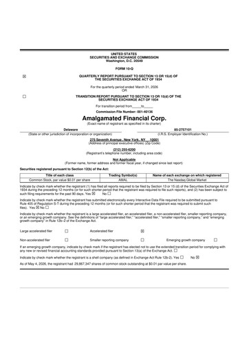 Thumbnail Amalgamated Financial 10-Q Quarterly Report FY 
