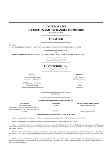 Thumbnail Playstudios 10-K Annual Report 2022