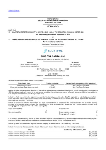 Thumbnail Blue Owl Capital 10-Q Quarterly Report FY2021 