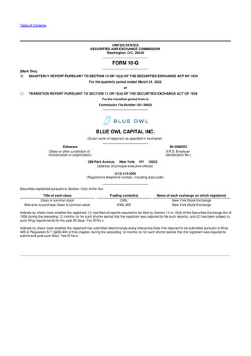 Thumbnail Blue Owl Capital 10-Q Quarterly Report FY2022 