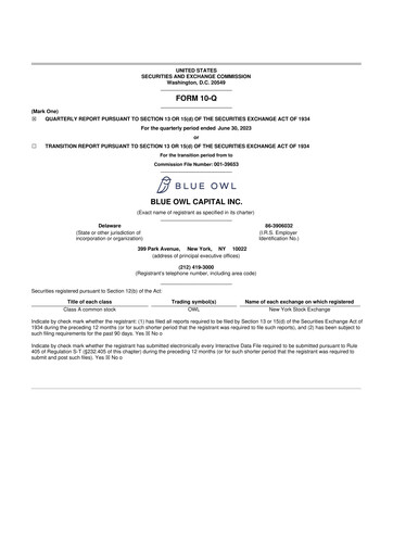 Thumbnail Blue Owl Capital 10-Q Quarterly Report FY2023 