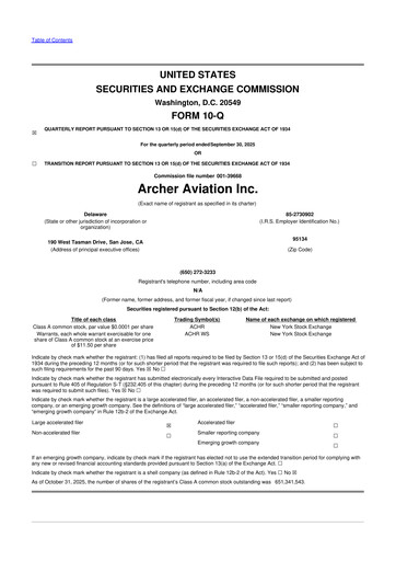 Thumbnail Archer Aviation 10-Q Quarterly Report FY2025 