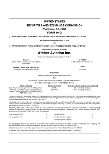 Thumbnail Archer Aviation 10-Q Quarterly Report FY 