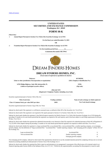 Thumbnail Dream Finders Homes 10-K Annual Report 2022