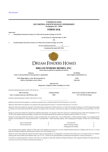 Thumbnail Dream Finders Homes 10-K Annual Report 2023