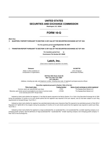 Thumbnail Latch 10-Q Quarterly Report FY 