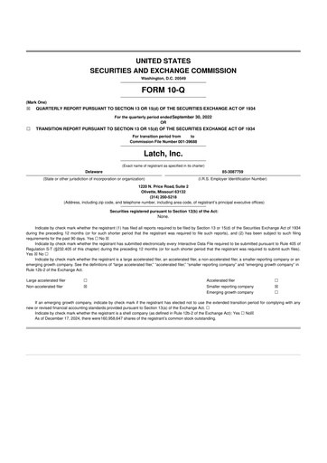 Thumbnail Latch 10-Q Quarterly Report FY 