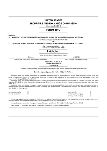 Thumbnail Latch 10-Q Quarterly Report FY 