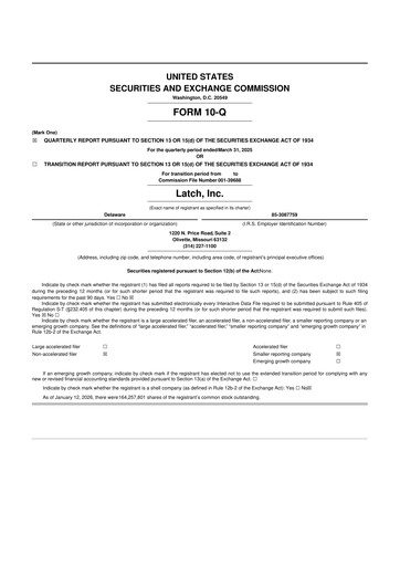 Thumbnail Latch 10-Q Quarterly Report FY 