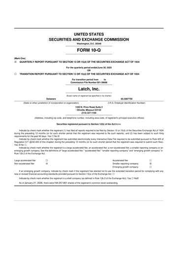 Thumbnail Latch 10-Q Quarterly Report FY 