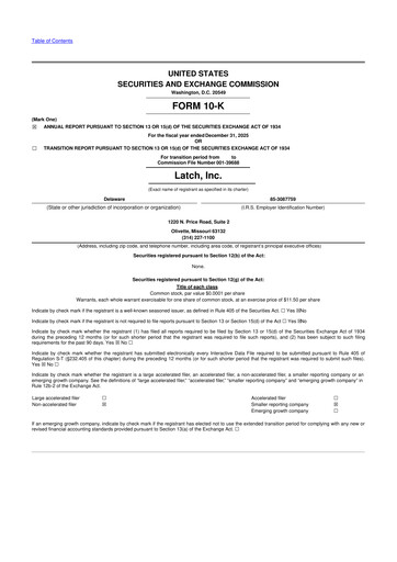 Thumbnail Latch 10-K Annual Report 