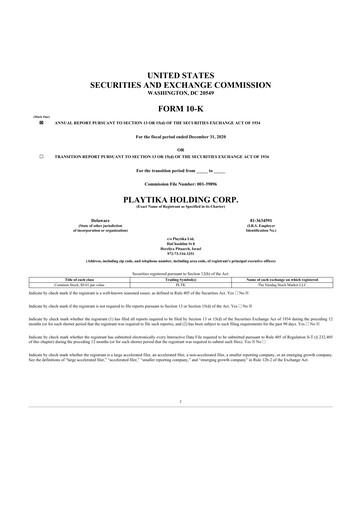 Thumbnail Playtika 10-K Annual Report 2020