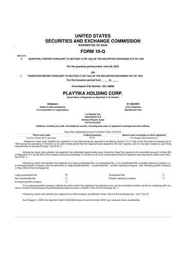 Vorschaubild Playtika 10-Q Quartalsbericht 2022 
