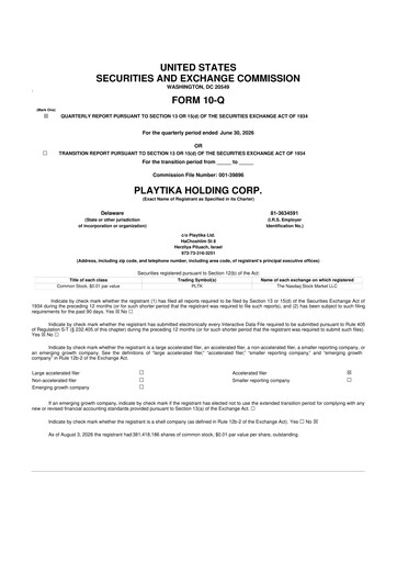 Miniature Playtika 10-Q Rapport trimestriel 2026 