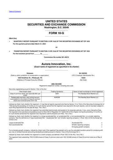 Thumbnail Aurora Innovation 10-Q Quarterly Report FY2022 