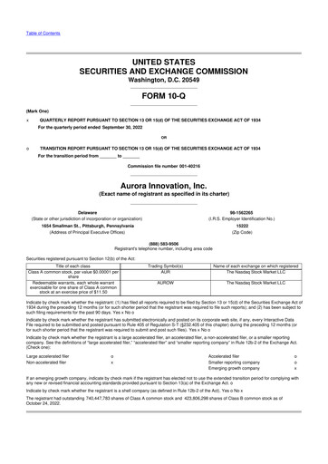 Thumbnail Aurora Innovation 10-Q Quarterly Report FY2022 