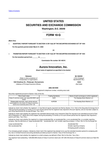 Thumbnail Aurora Innovation 10-Q Quarterly Report FY 