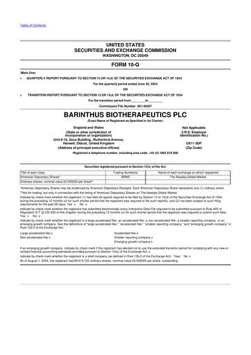Vorschaubild Barinthus Biotherapeutics 10-Q Quartalsbericht 2024 
