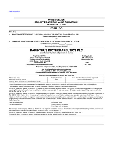 Vorschaubild Barinthus Biotherapeutics 10-Q Quartalsbericht 2025 