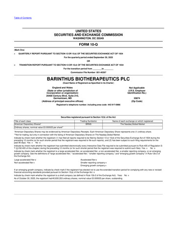 Vorschaubild Barinthus Biotherapeutics 10-Q Quartalsbericht 2025 