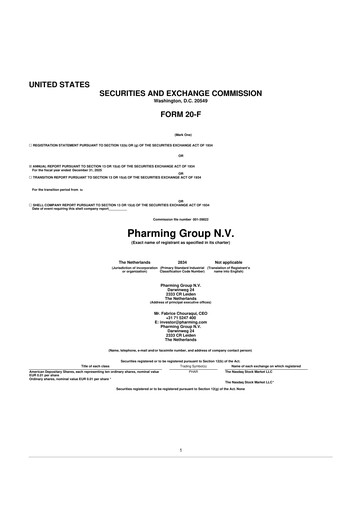Thumbnail Pharming Group 20-F Annual Report 