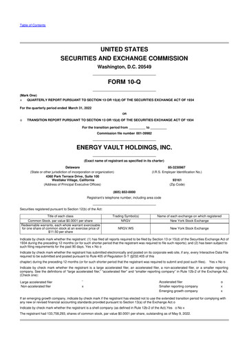 Thumbnail Energy Vault 10-Q Quarterly Report FY2022 