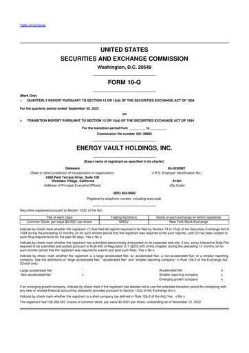 Thumbnail Energy Vault 10-Q Quarterly Report FY2022 