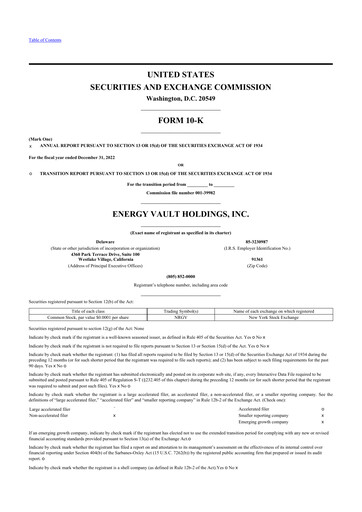Thumbnail Energy Vault 10-K Annual Report 2022