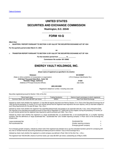 Thumbnail Energy Vault 10-Q Quarterly Report FY2025 