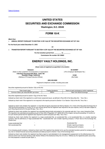 Thumbnail Energy Vault 10-K Annual Report 2025