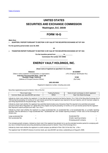 Thumbnail Energy Vault 10-Q Quarterly Report FY2026 
