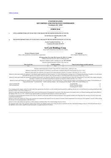 Miniature Li-Cycle 10-K Rapport annuel 2024