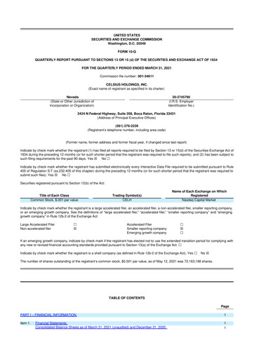 Thumbnail Celsius Holdings
 10-Q Quarterly Report FY2021 
