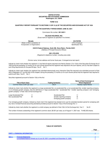 Thumbnail Celsius Holdings
 10-Q Quarterly Report FY2021 