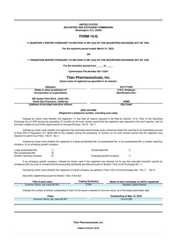Thumbnail Titan Pharmaceuticals
 10-Q Quarterly Report FY2023 